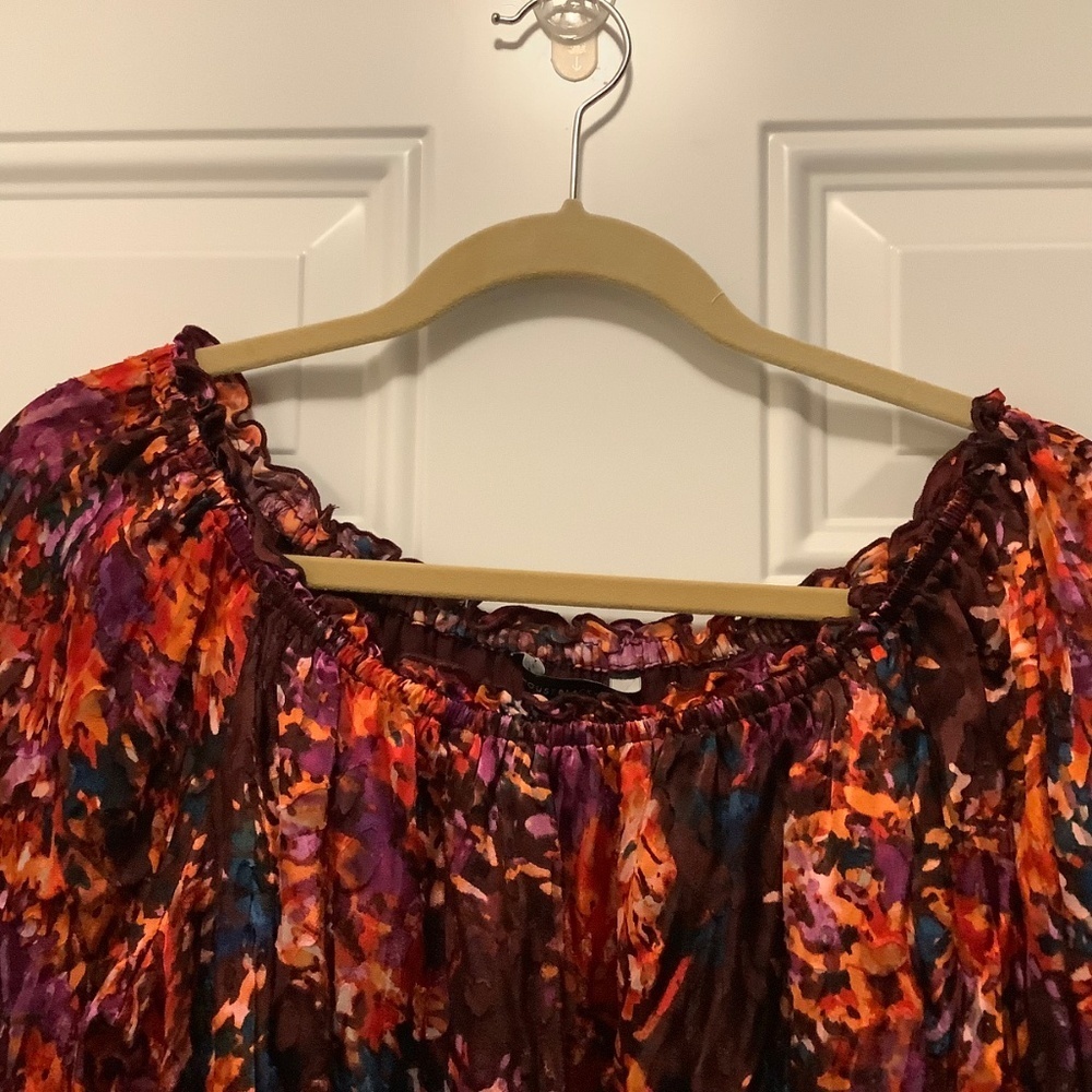 Watercolor Burnout Rayon/Silk/Polyester Blend Balloon Sleeve L Blouse - Picture 12 of 14